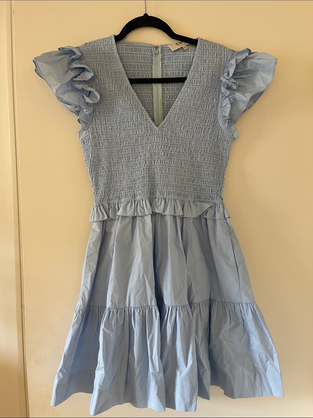 Sea New York Powder Blue Ruffle Sleeve Smocked Dress